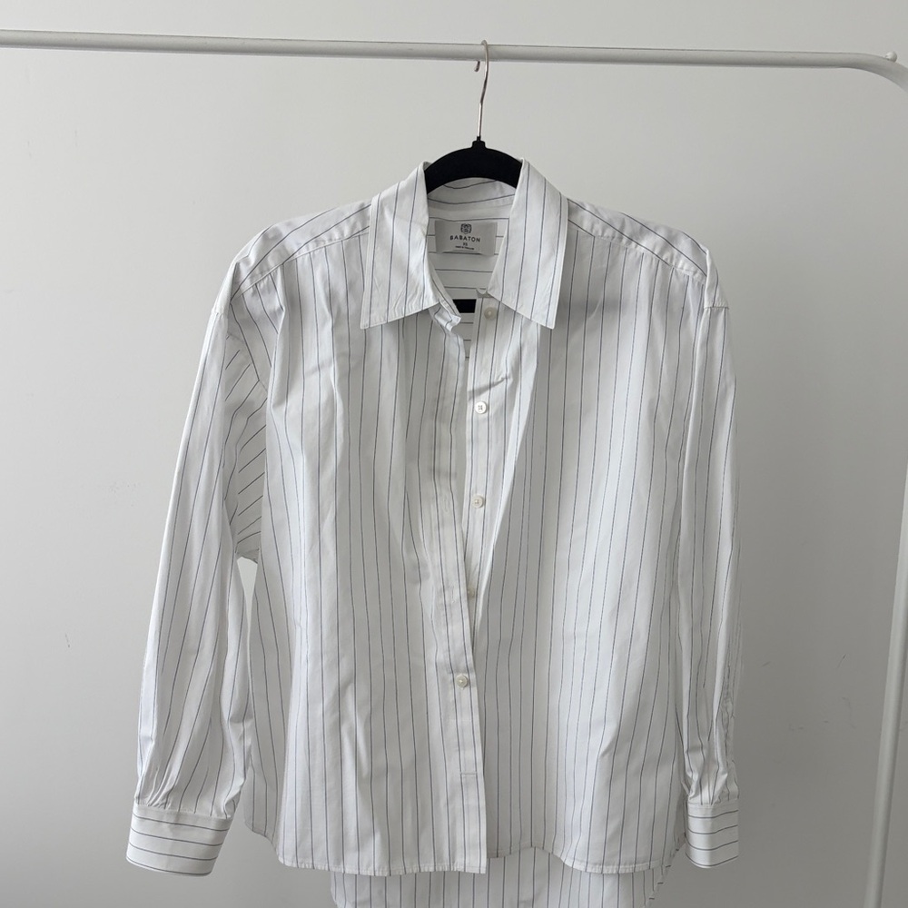 Aritzia White and Black Pinstripe Shirt